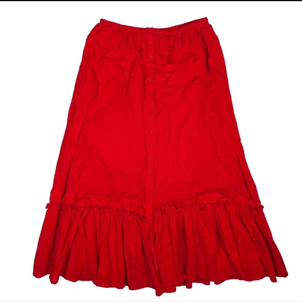 Majorelle Skirt Womens Sz M Red Midi Lined Lace Trim Peasant Boho Gypsy Fairy